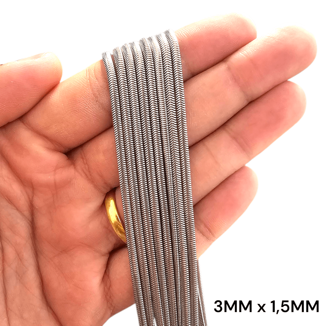 CORENTE EM AÇO - COBRA CHATA 3MM X 1,5MM - MT