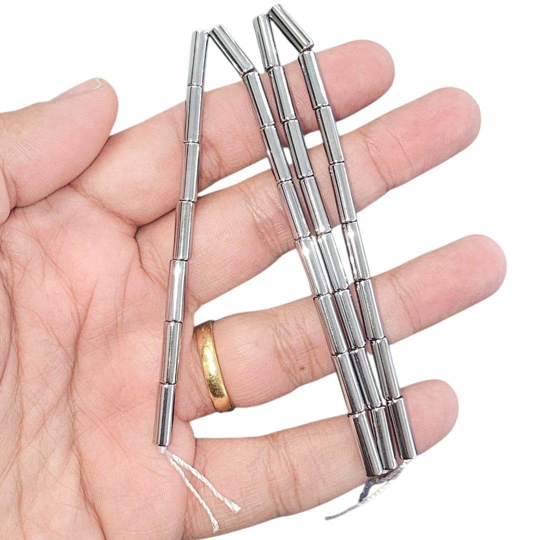 Fio de Hematita Prata Metálica Formato Tubo - 4,1mm x 12,9mm - UND