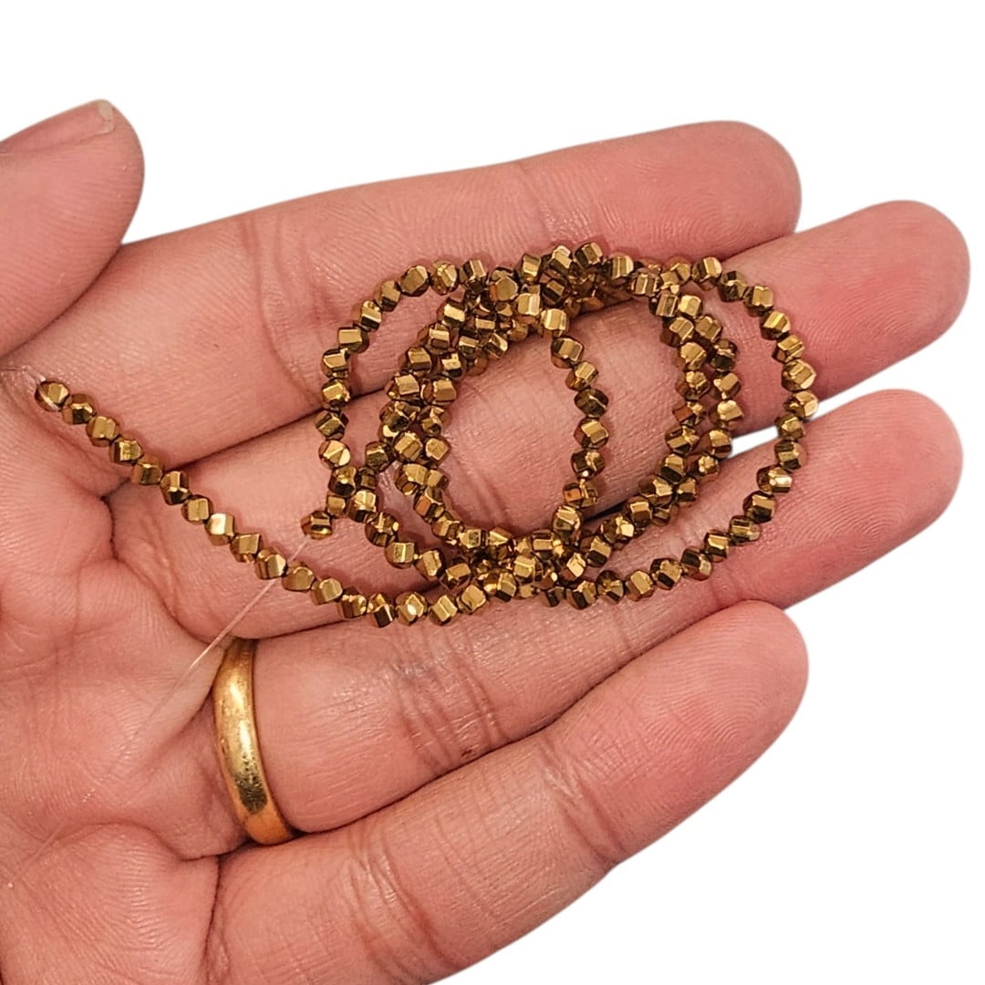 Fio de Pedra Hematita Facetada - Brilho Metálico Premium - 3MM - UND