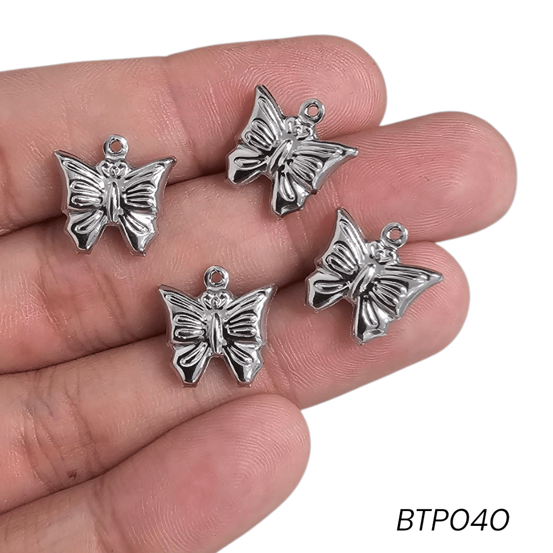 PINGENTE AÇO INOX - BORBOLETA - BTP040 - 9,6MM X 10MM - C/4