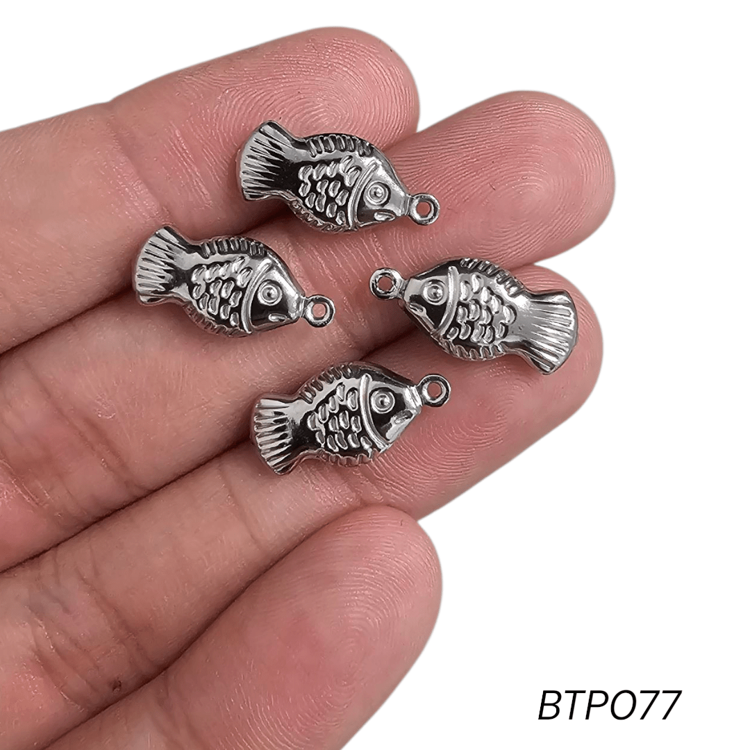 PINGENTE AÇO INOX - PEIXE - BTP077 - 18,4MM X 8,7MM - C/4 