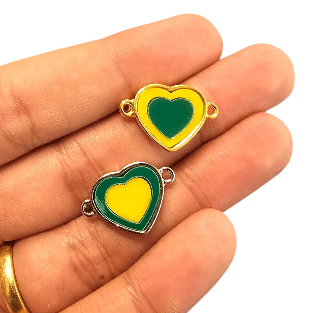 PINGENTE ACRILICO CORAÇÃO 2S - VERDE & AMARELO - MODELOS