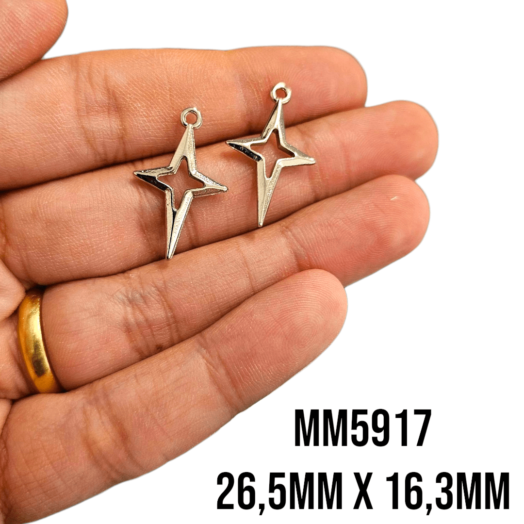 PINGENTE ESTRELA - MM5917 - 26,5MM X 16,3MM - C/2