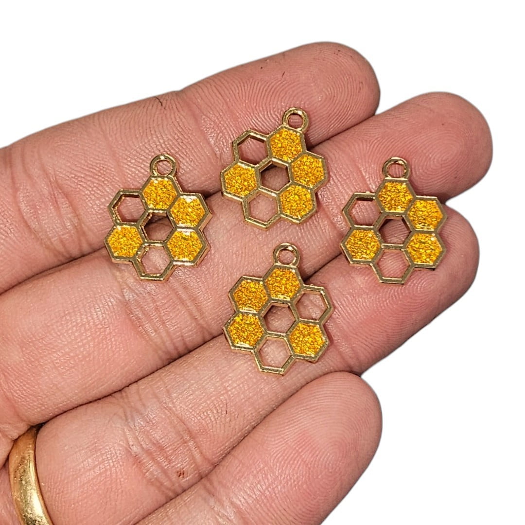 PINGENTE FAVO DE MEL COLORS - 18,7MM X 14,8MM - DOURADO - C/4