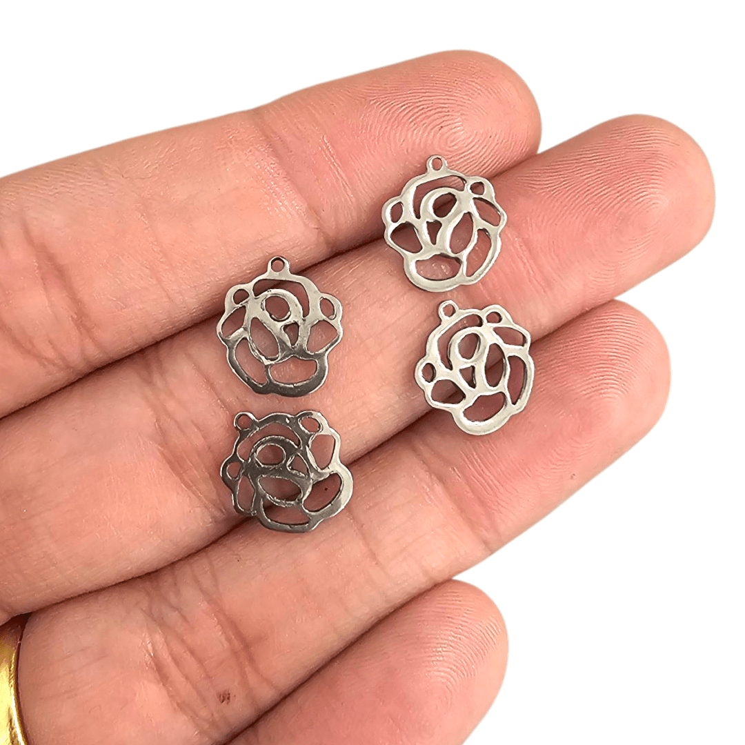 PINGENTE FLOR AÇO - 13MM X 11,8MM - C/10