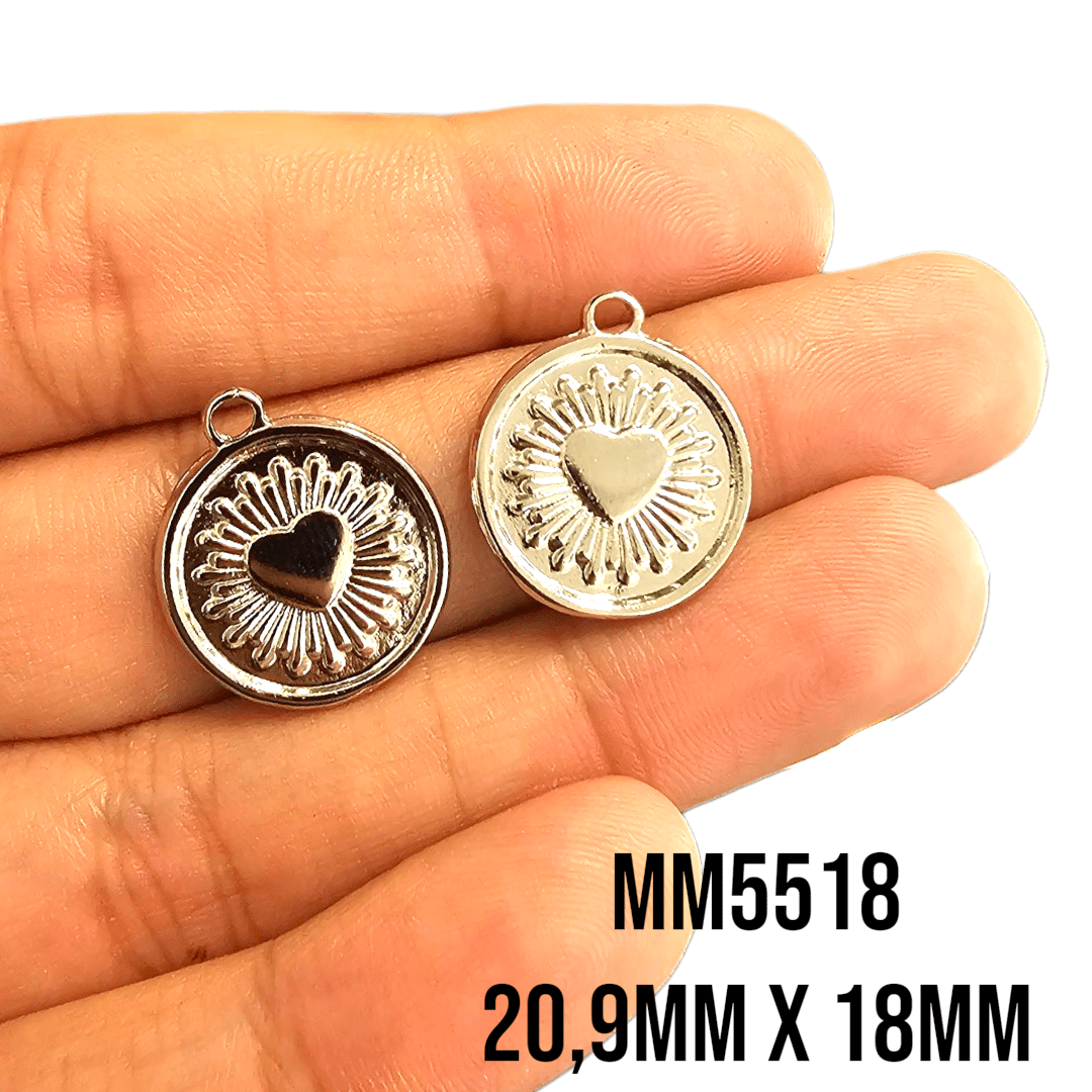 PINGENTE MEDALHA CORAÇÃO MM5518 - 20,9MM X 18MM - C/2