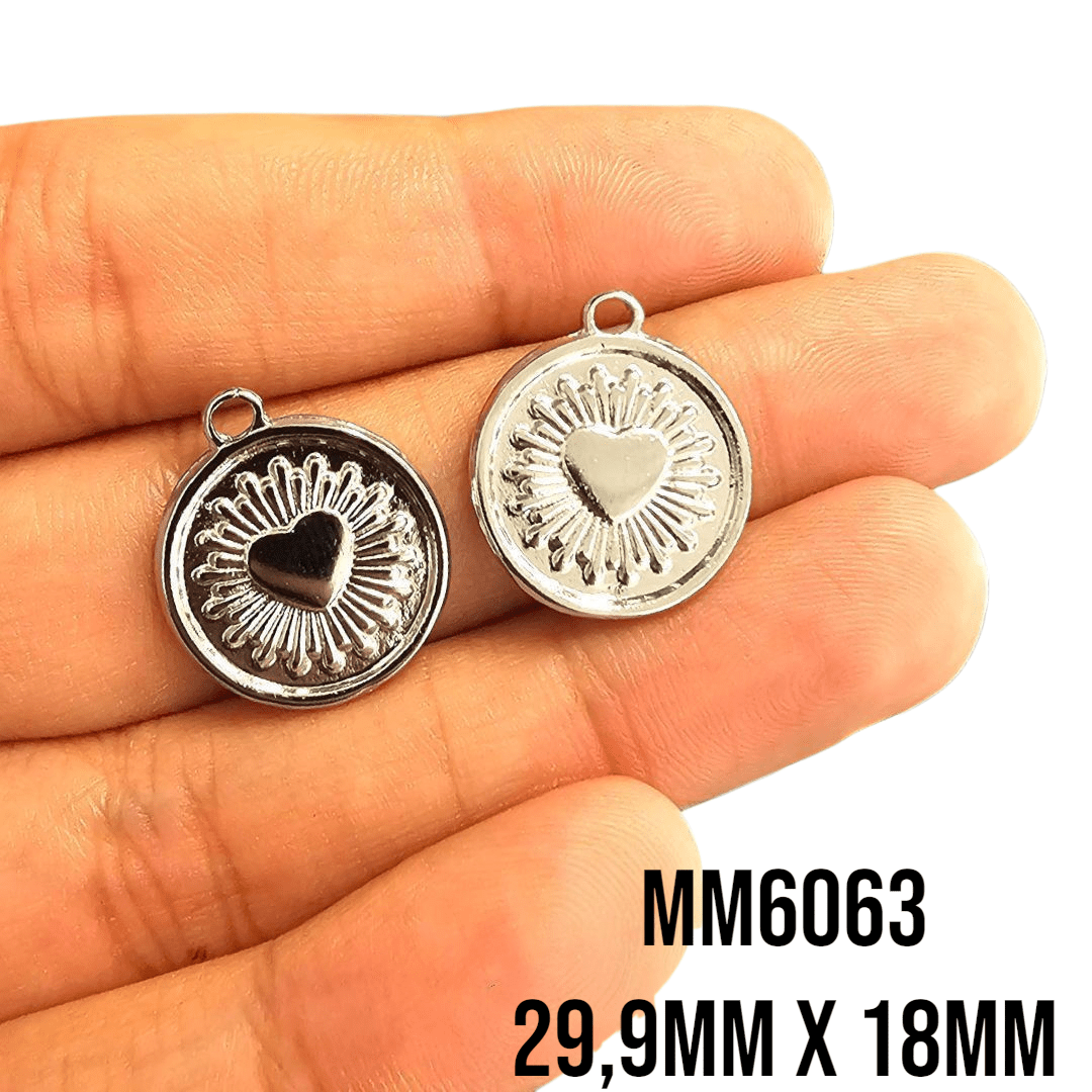 PINGENTE MEDALHA CORAÇÃO MM6063 - 20,9MM X 18MM - C/2