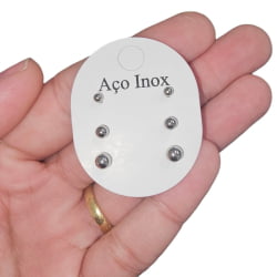 CONJUNTO BRINCO AÇO INOX - BOLA 3MM, 4MM e 5MM - UND