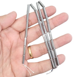 Fio de Hematita Prata Metálica Formato Tubo - 4,1mm x 12,9mm - UND Fio de Hematita Prata Metálica Formato Tubo - 4,1mm x 12,9mm - UND