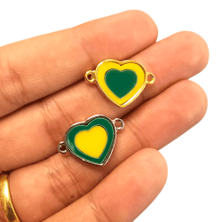 PINGENTE ACRILICO CORAÇÃO 2S - VERDE & AMARELO - MODELOS