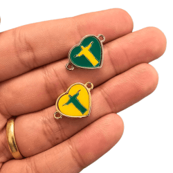 PINGENTE ACRILICO CORAÇÃO 2S - VERDE & AMARELO - MODELOS