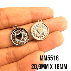 PINGENTE MEDALHA CORAÇÃO MM5518 - 20,9MM X 18MM - C/2